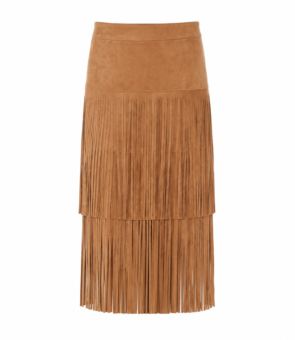 Jolene Fringe Suede Skirt i Brunn