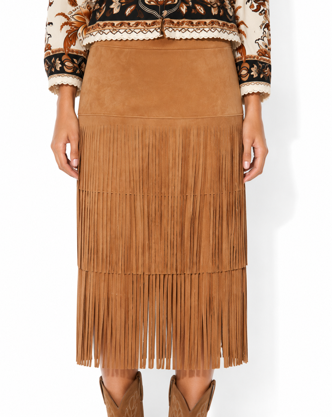 Jolene Fringe Suede Skirt i Brunn