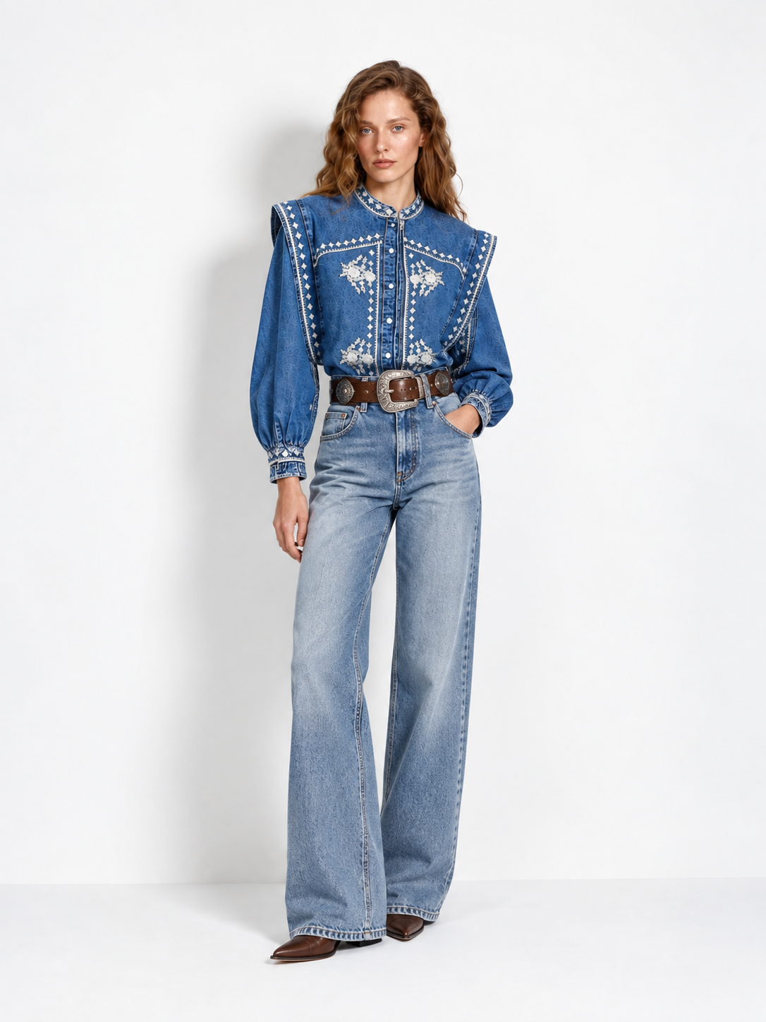 Linnea Embroidered Denim Blouse