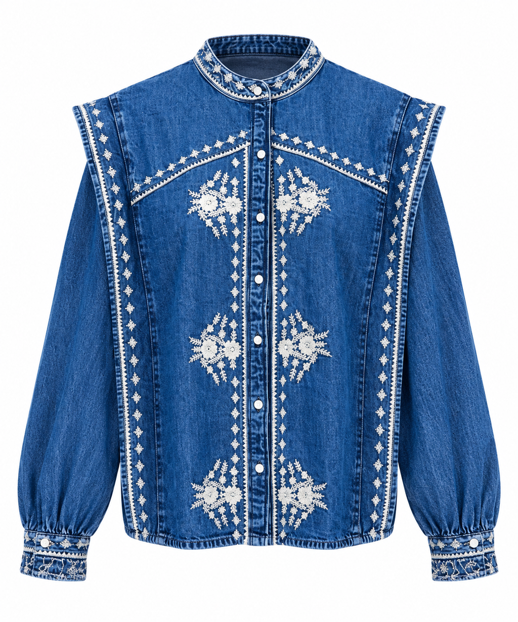 Linnea Embroidered Denim Blouse
