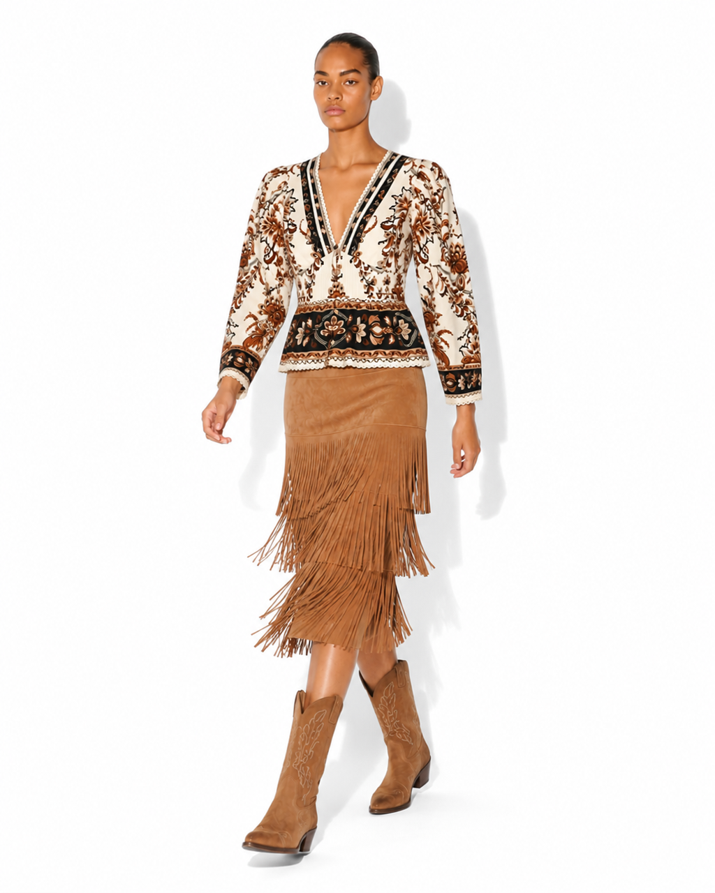 Jolene Fringe Suede Skirt i Brunn