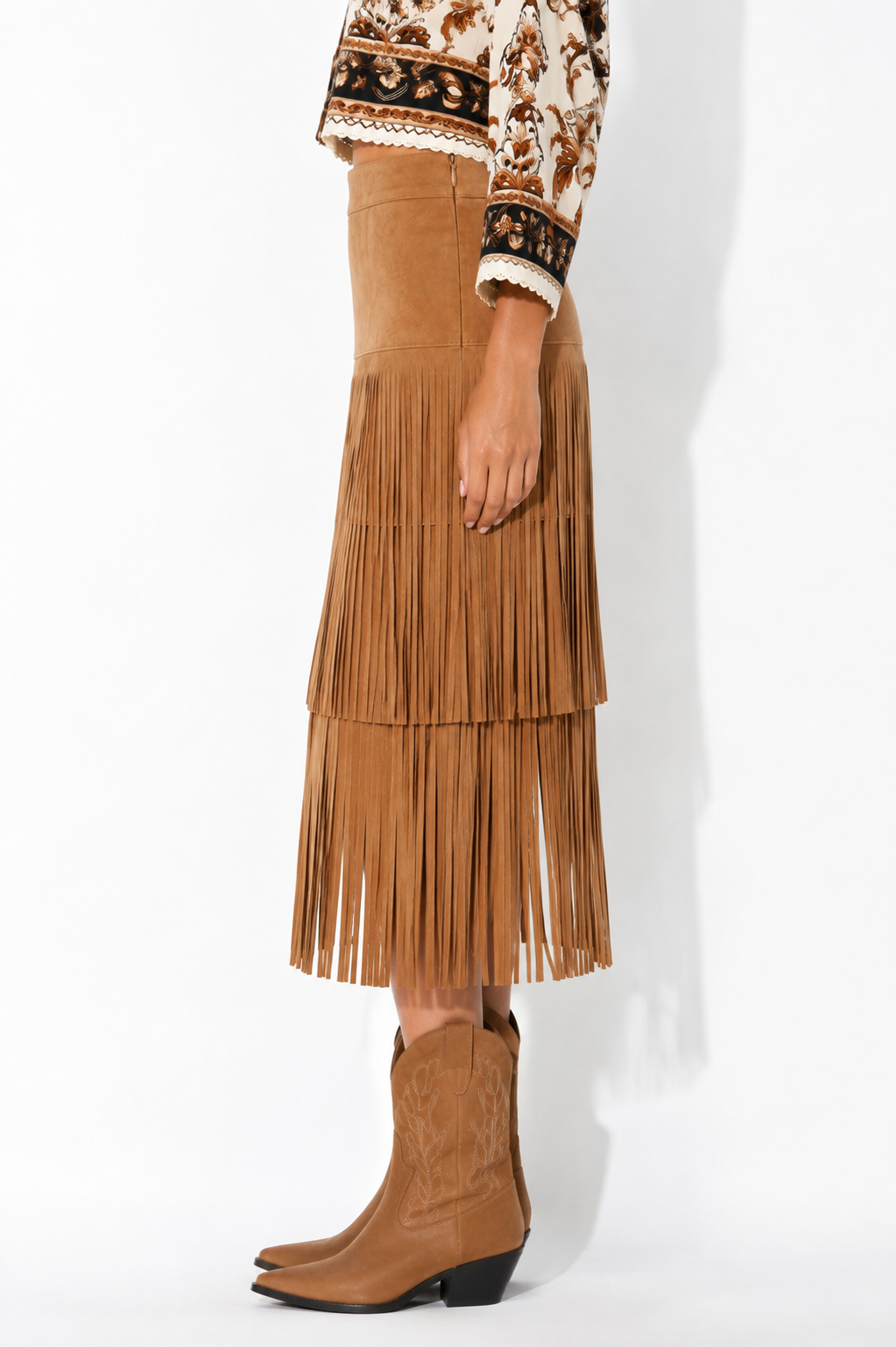 Jolene Fringe Suede Skirt i Brunn