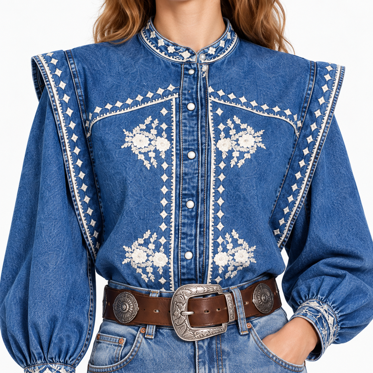 Linnea Embroidered Denim Blouse