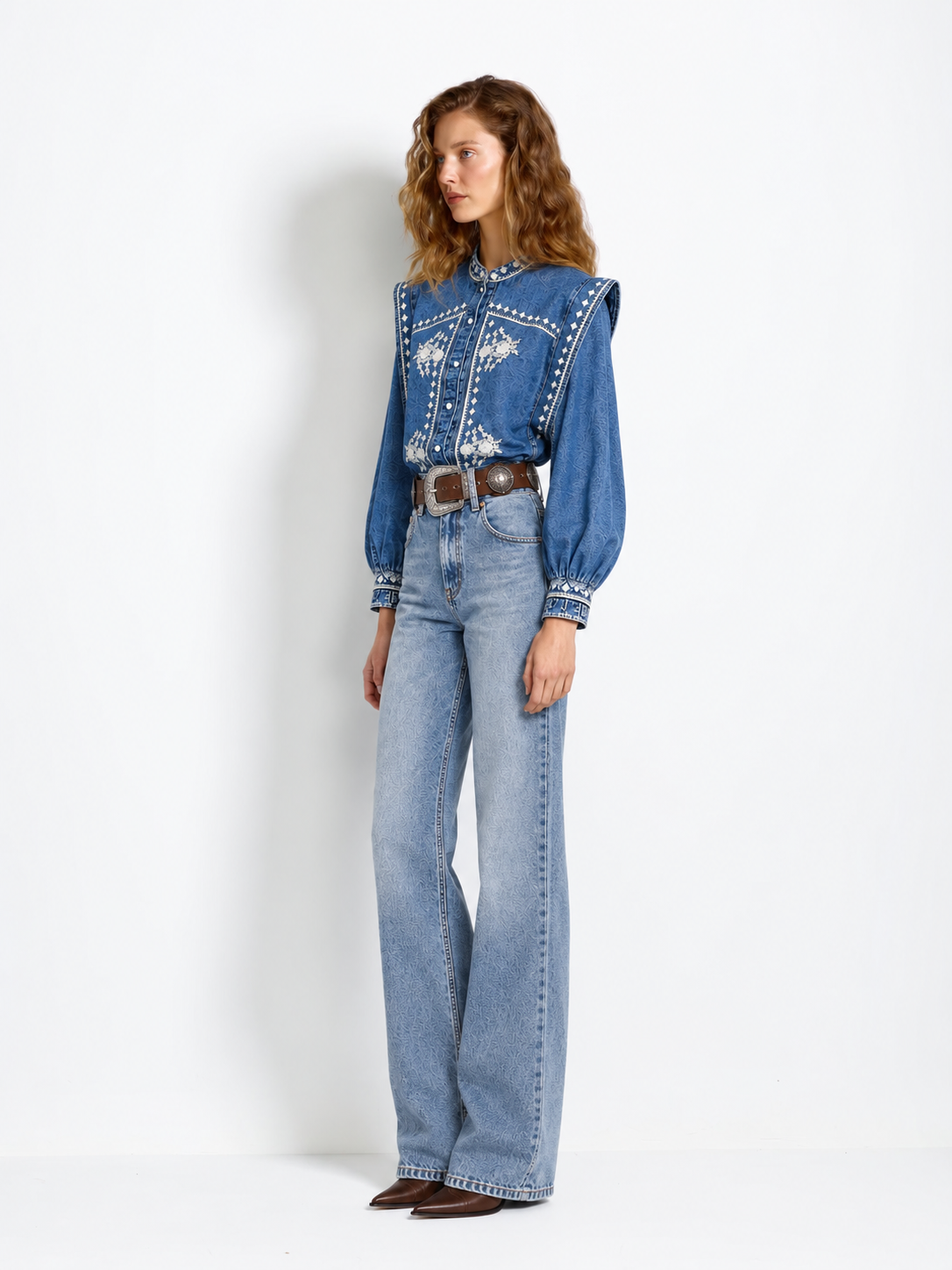Linnea Embroidered Denim Blouse
