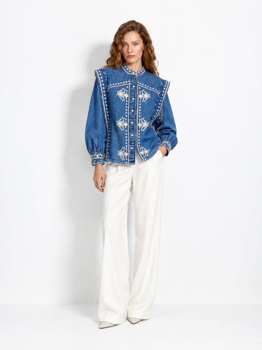Linnea Embroidered Denim Blouse